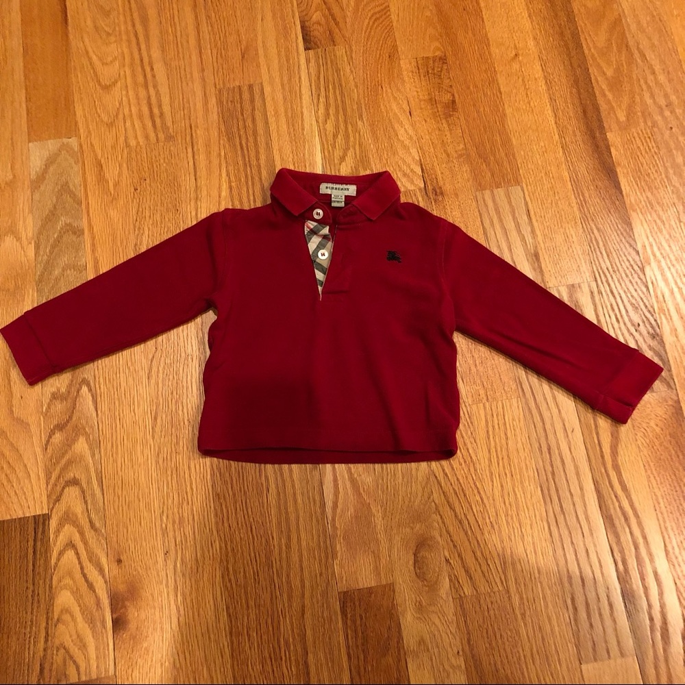 Burberry Long Sleeve Polo - Red, 18 Months